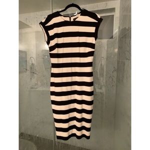 Black and White Striped Fitted Dress